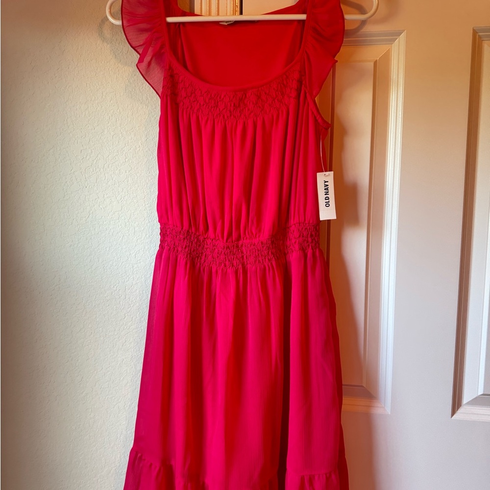 Women’s Old Navy Bright Pink Ruffle Sleeve Lined Dress NWT